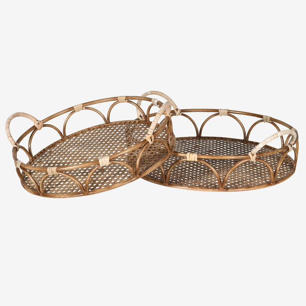 Palm Weave Circular Rattan Effect Tray